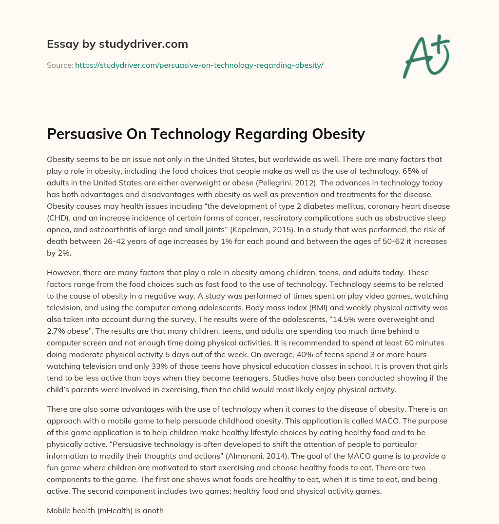 Persuasive on Technology Regarding Obesity essay