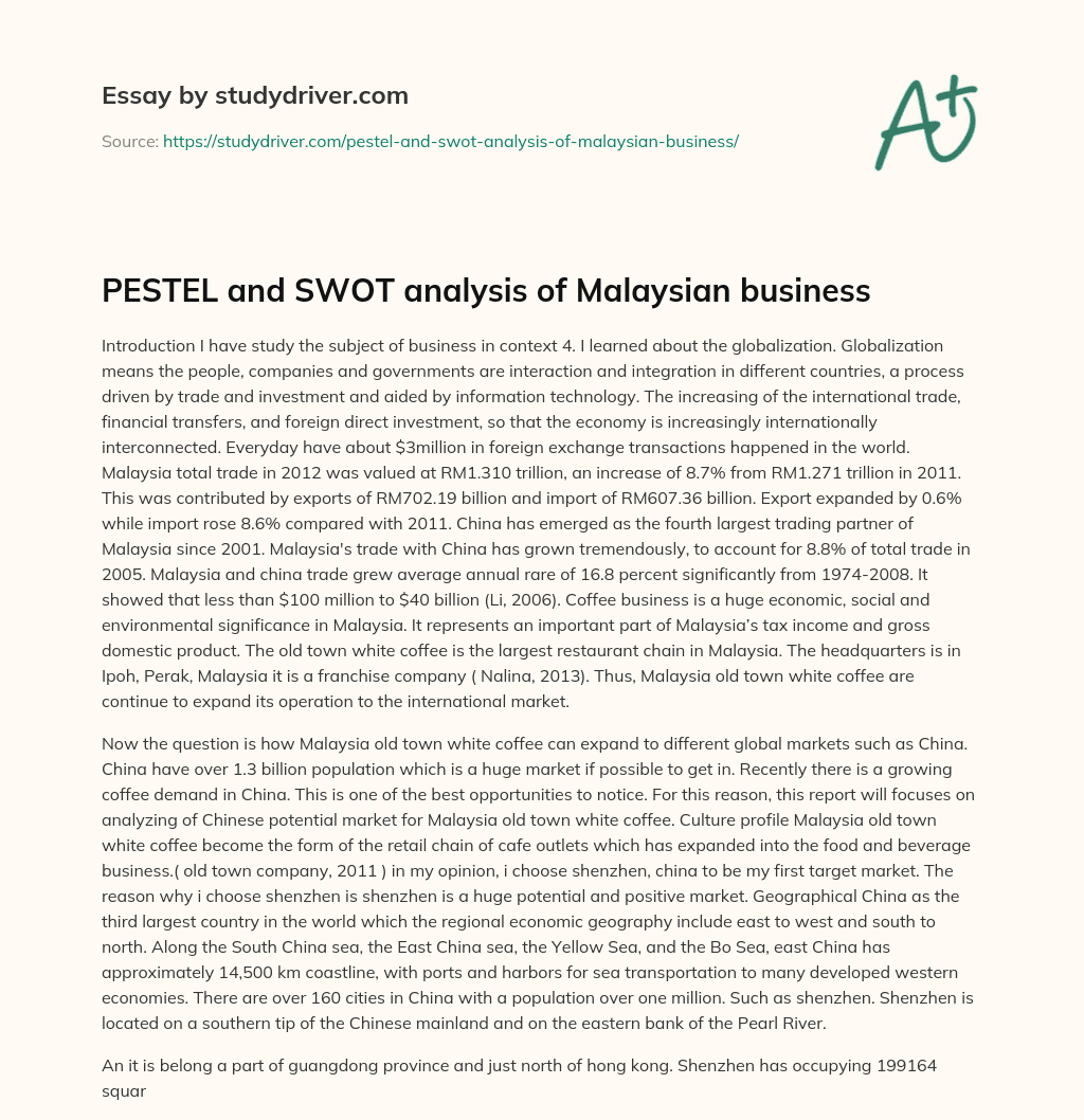 PESTEL and SWOT Analysis of Malaysian Business essay