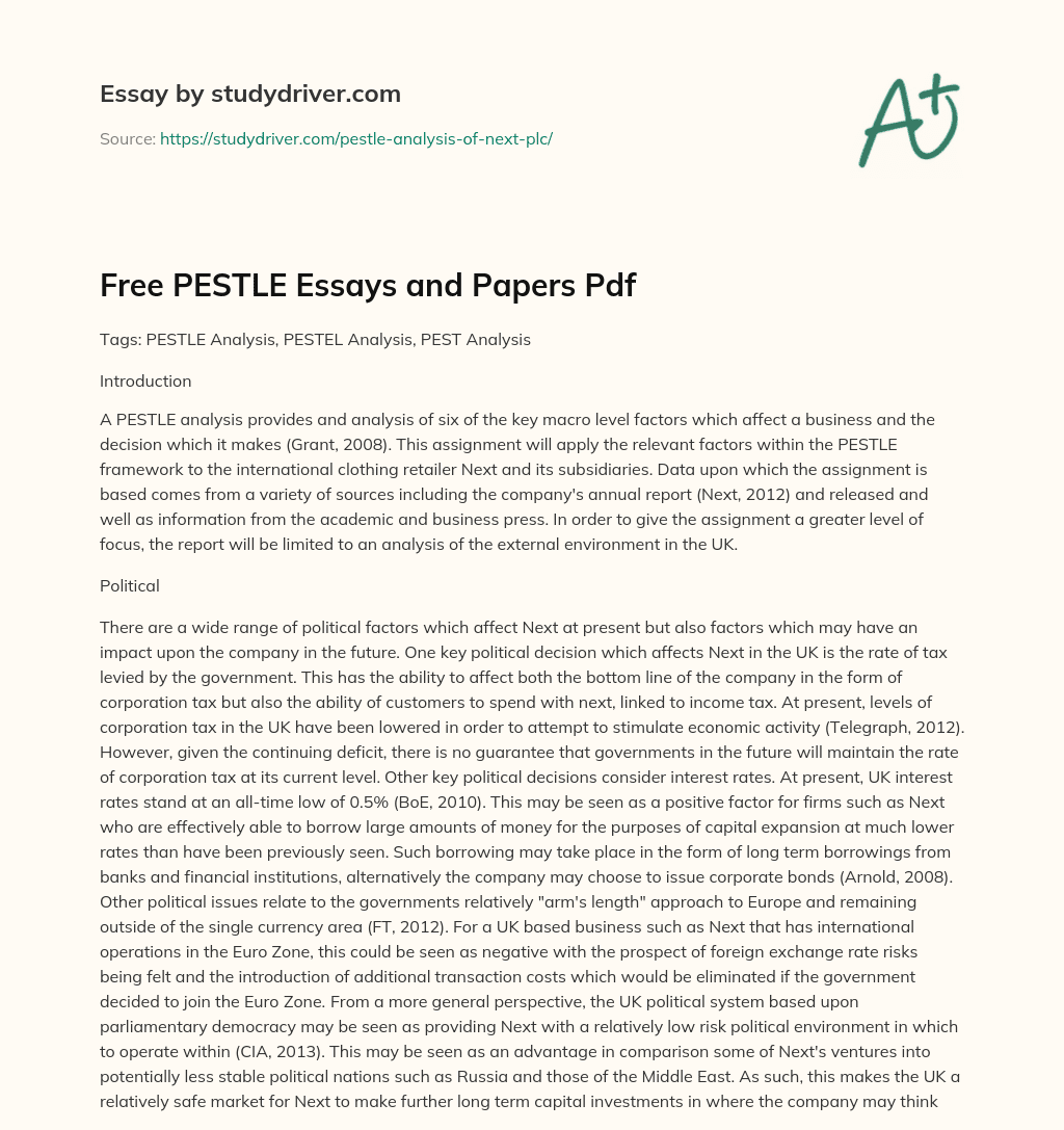 Free PESTLE Essays and Papers Pdf essay