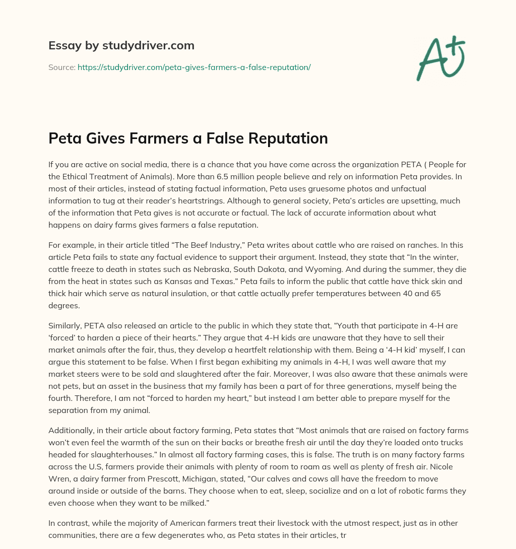 Peta Gives Farmers a False Reputation essay