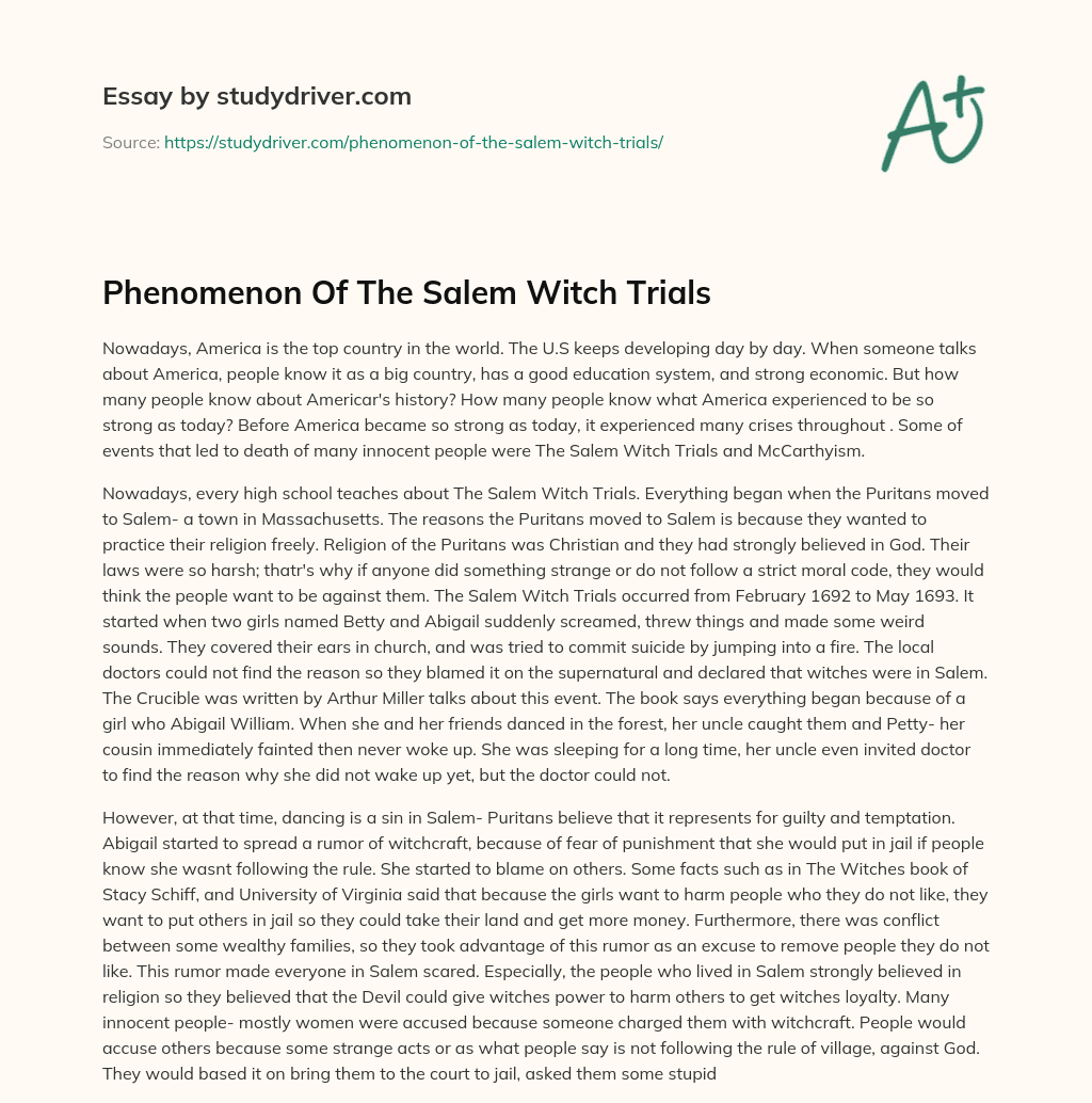 Phenomenon of the Salem Witch Trials essay