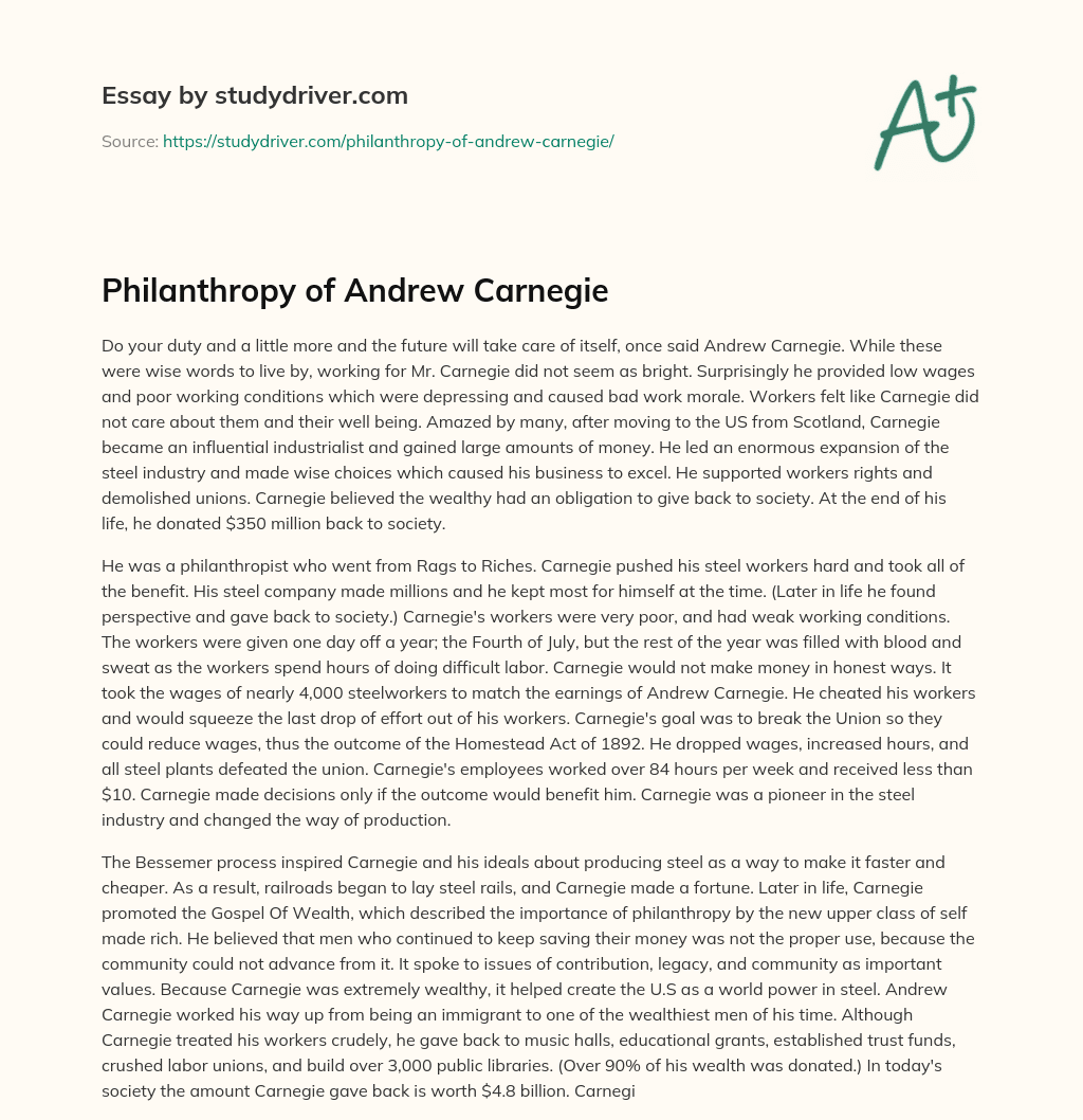 the philanthropy of andrew carnegie essay