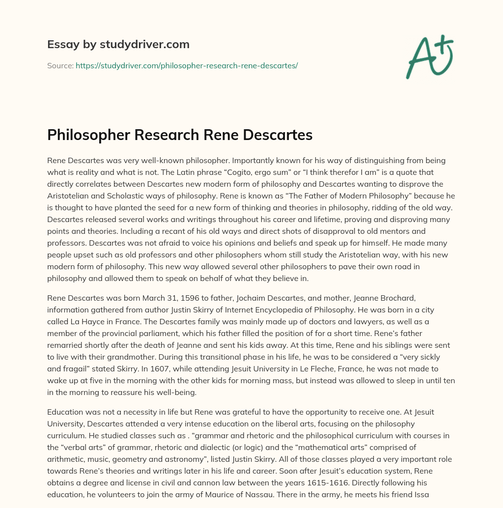 Philosopher Research Rene Descartes essay
