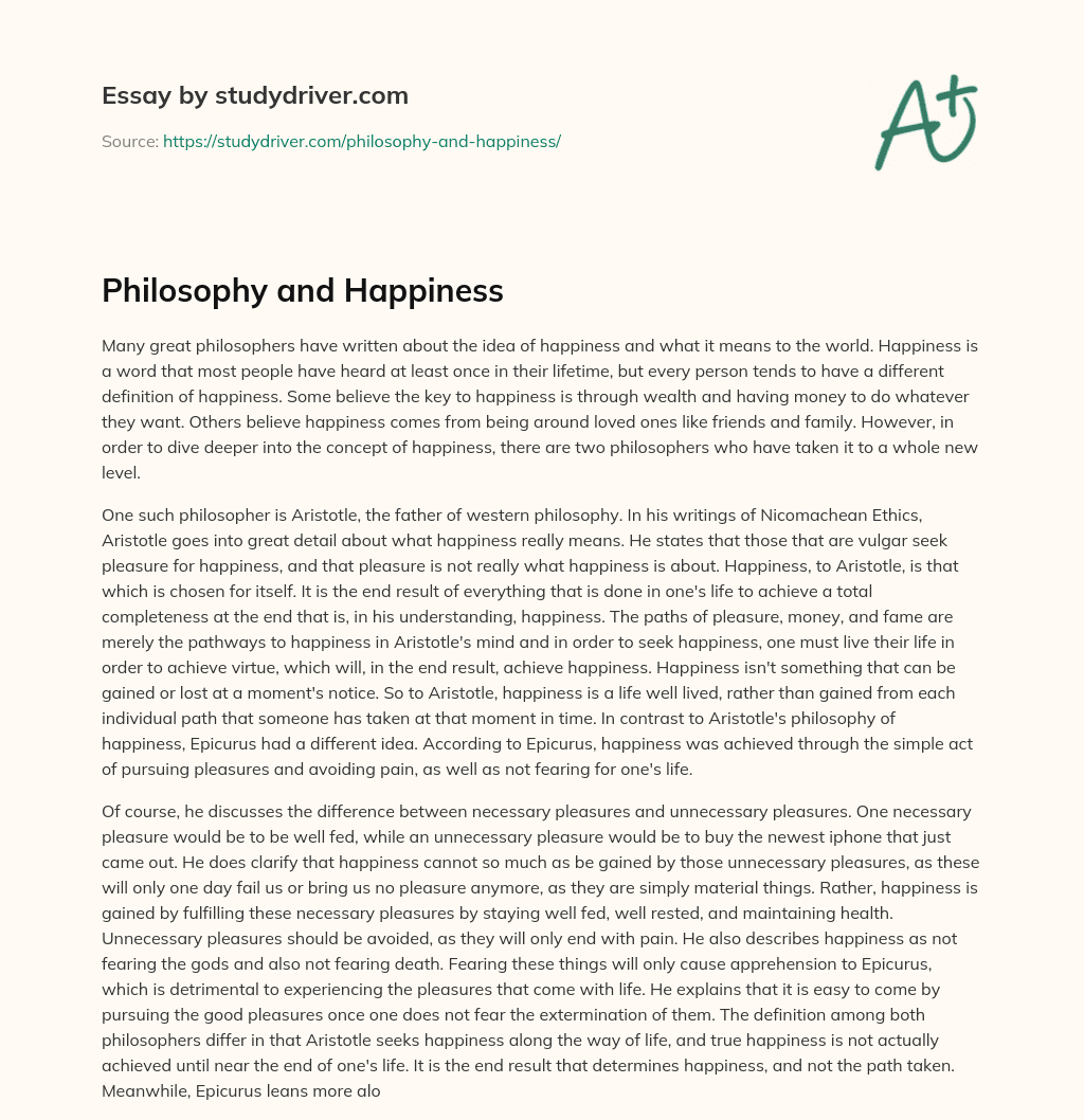 Philosophy and Happiness essay