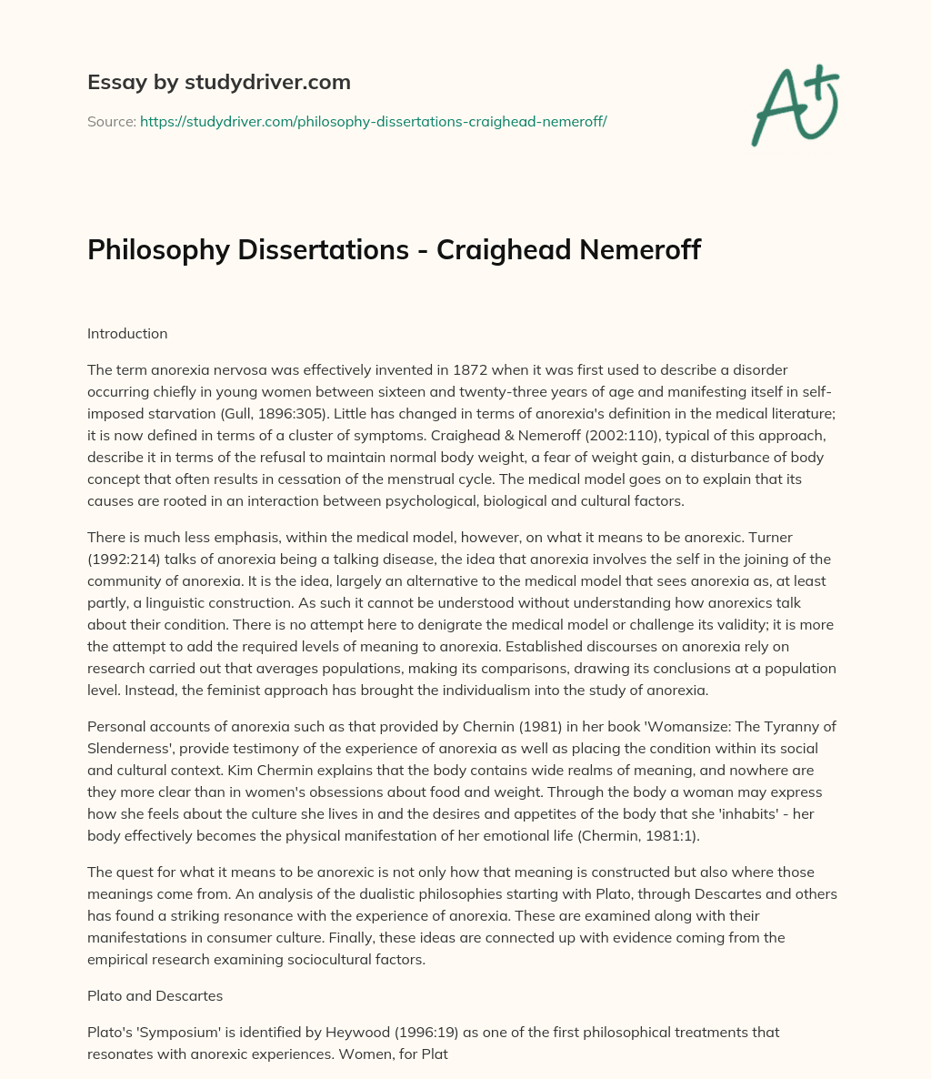 Philosophy Dissertations – Craighead Nemeroff essay