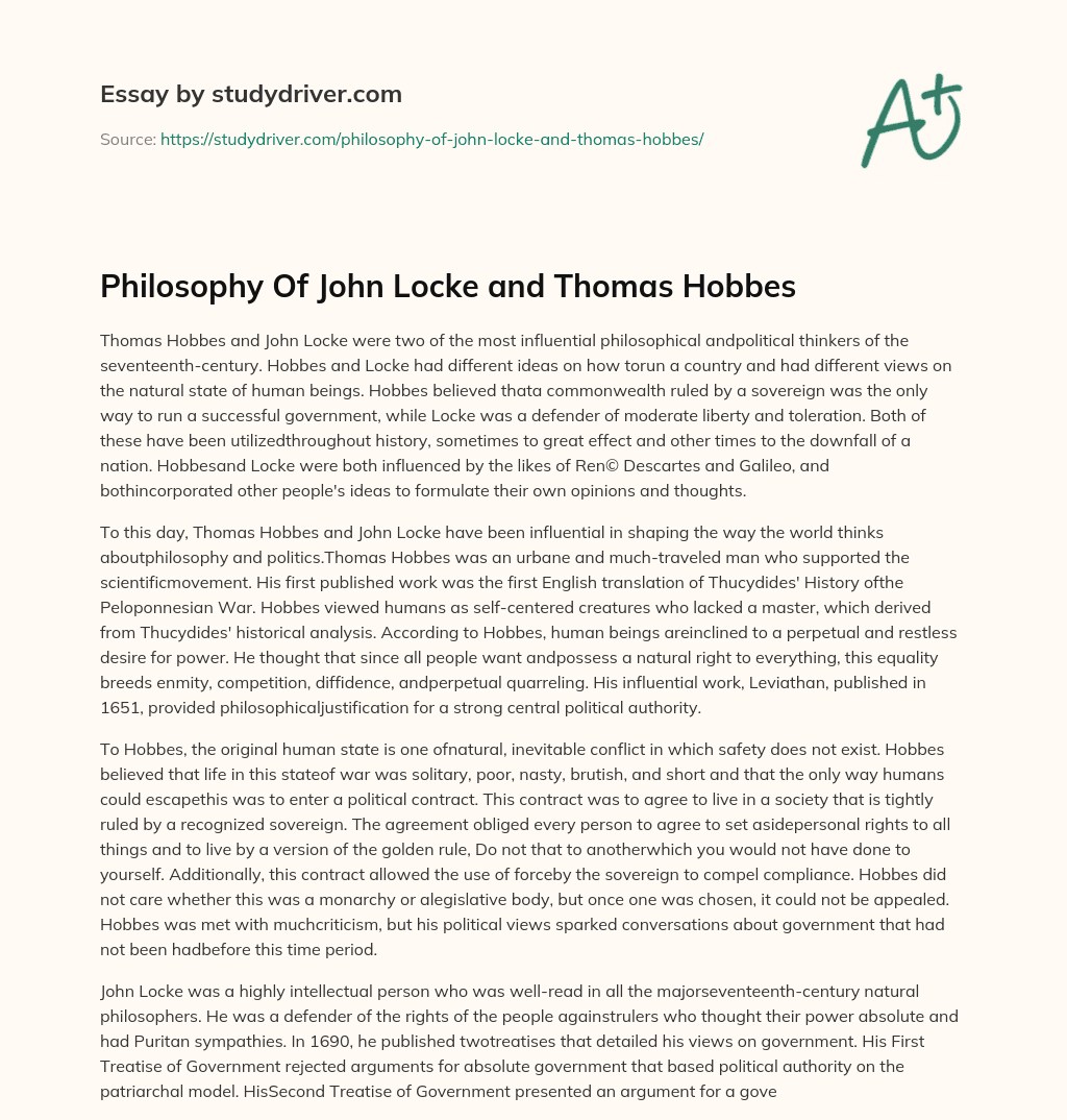 Philosophy of John Locke and Thomas Hobbes essay