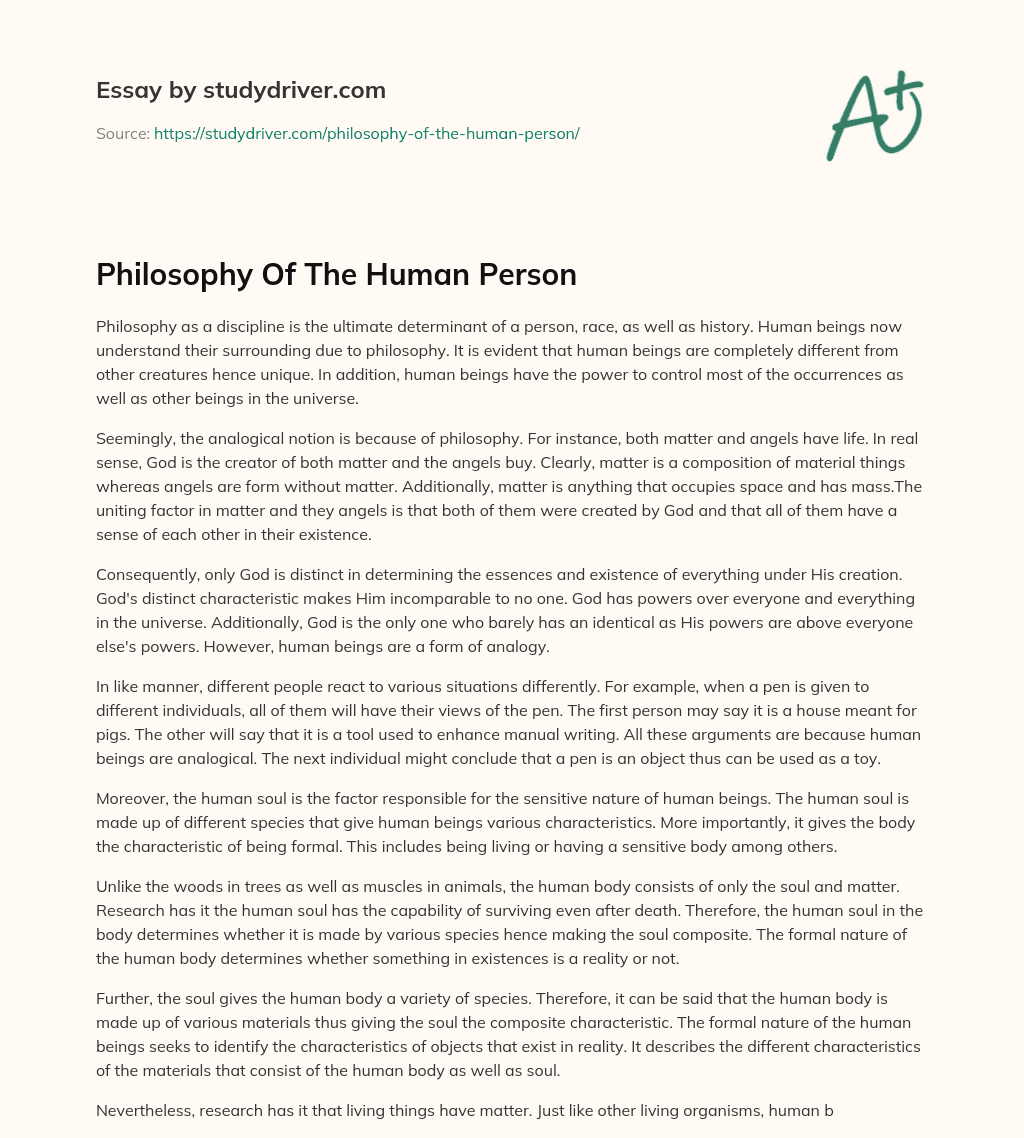 Philosophy of the Human Person essay