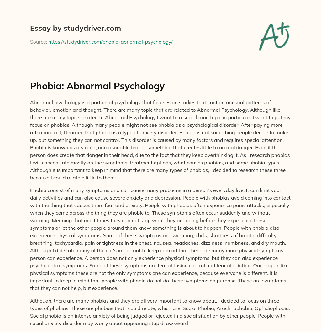 phobia psychology essay