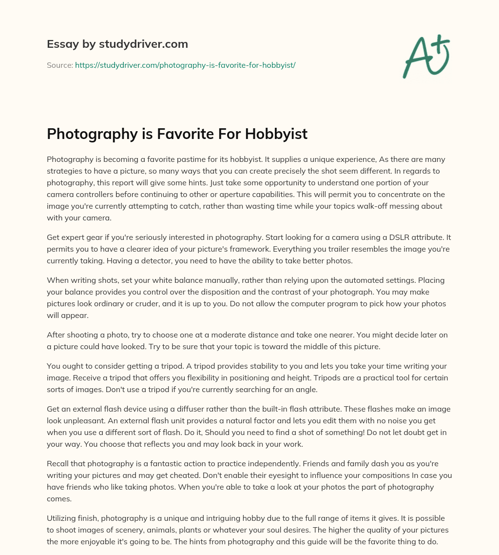 Photography is Favorite for Hobbyist essay