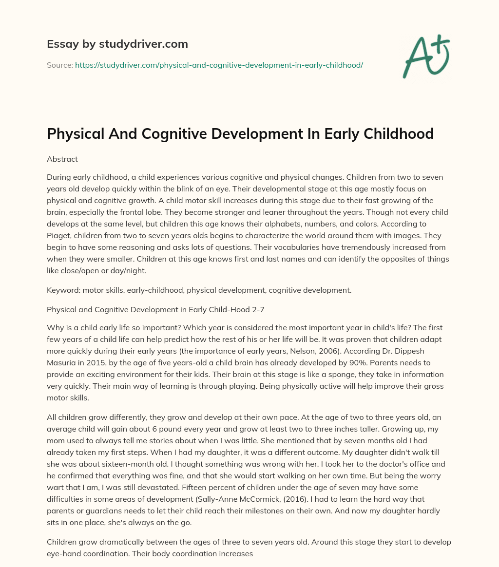 Physical and Cognitive Development in Early Childhood essay