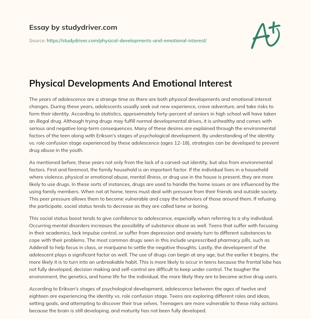 Physical Developments and Emotional Interest essay