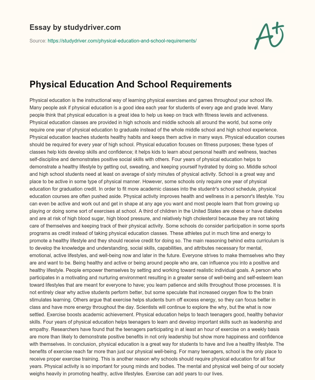 Physical Education and School Requirements essay