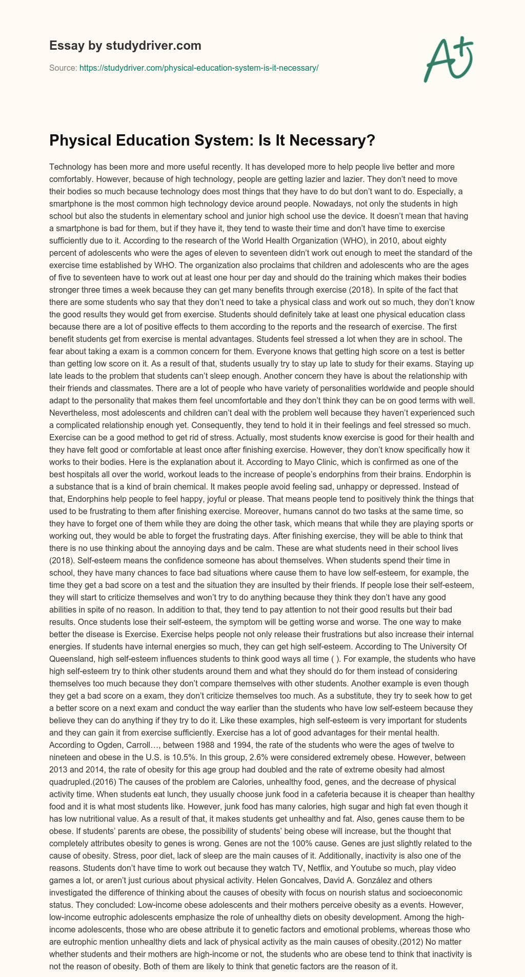 Physical Education System: is it Necessary? essay