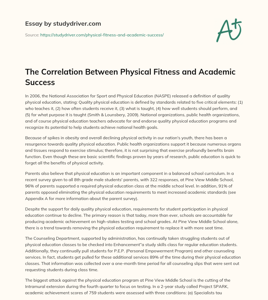 The Correlation between Physical Fitness and Academic Success essay
