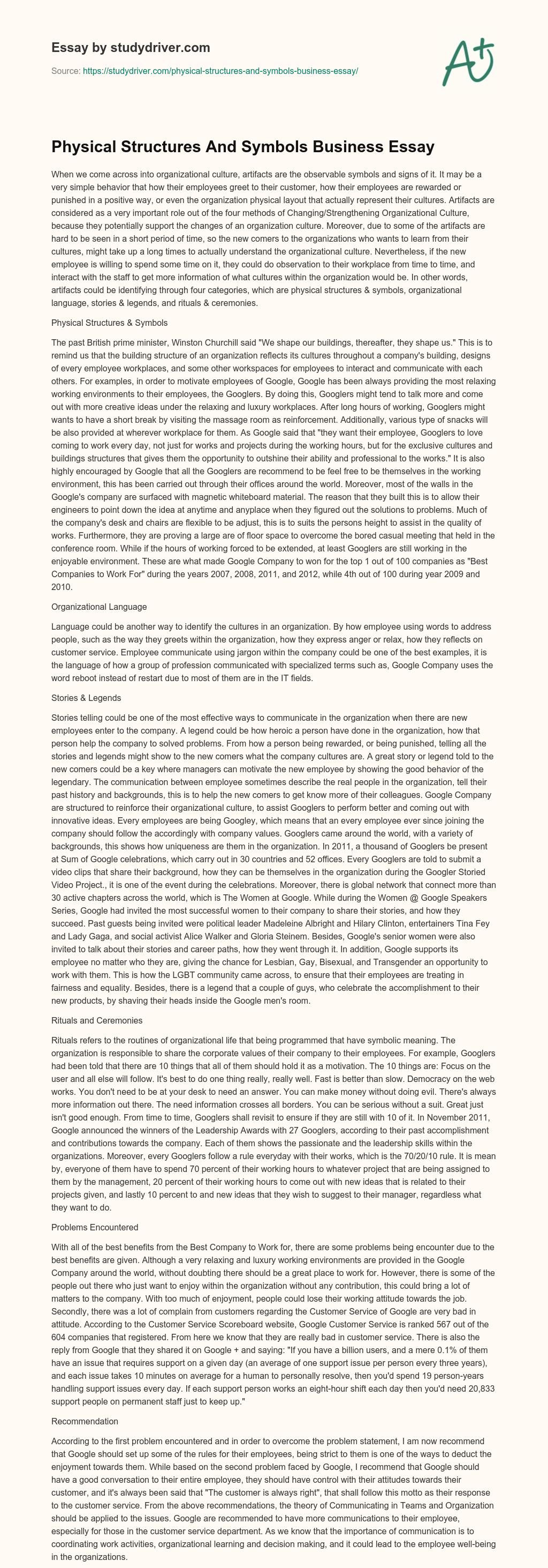 Physical Structures and Symbols Business Essay essay