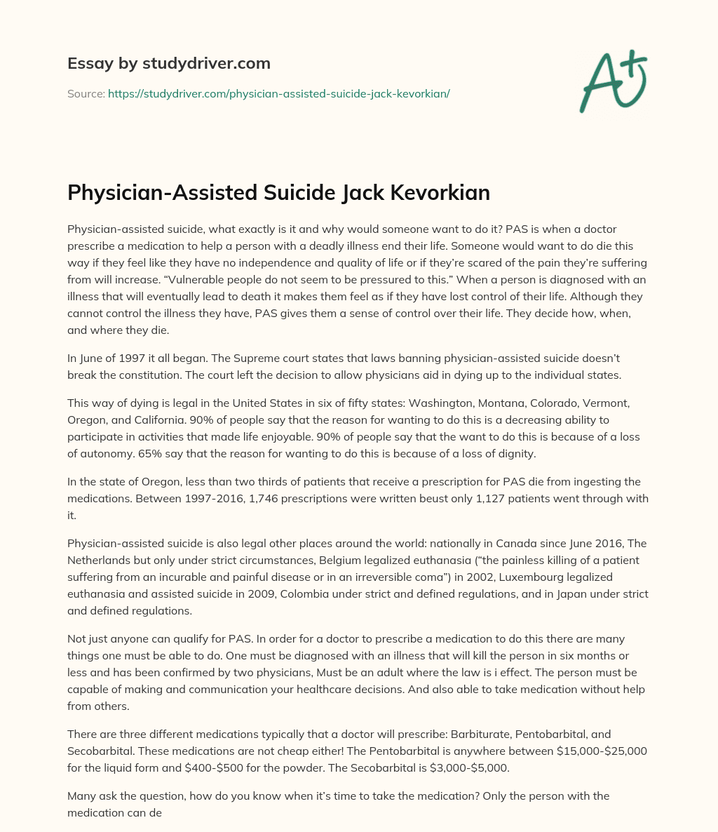 Physician-Assisted Suicide Jack Kevorkian essay