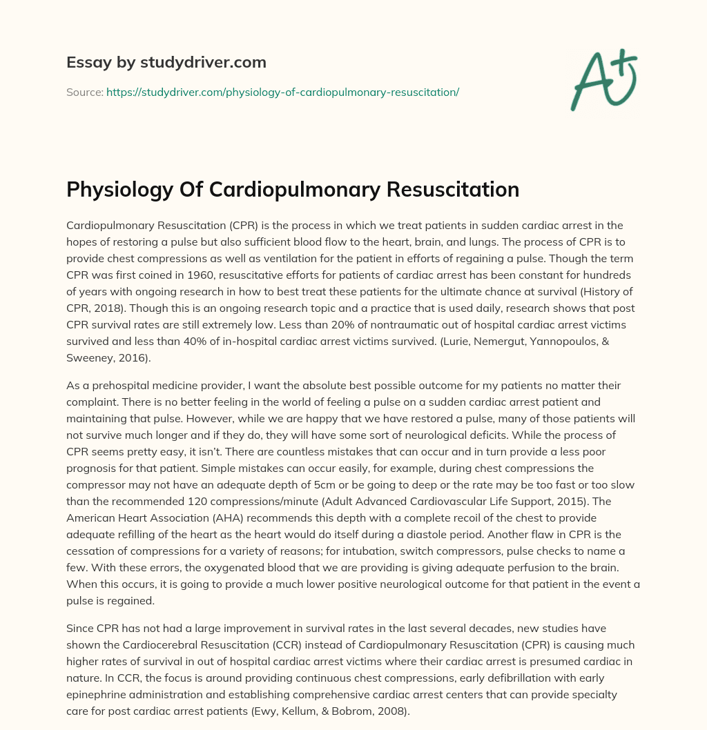 Physiology of Cardiopulmonary Resuscitation essay