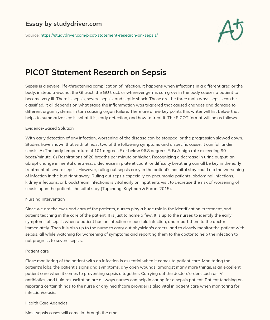 PICOT Statement Research on Sepsis essay