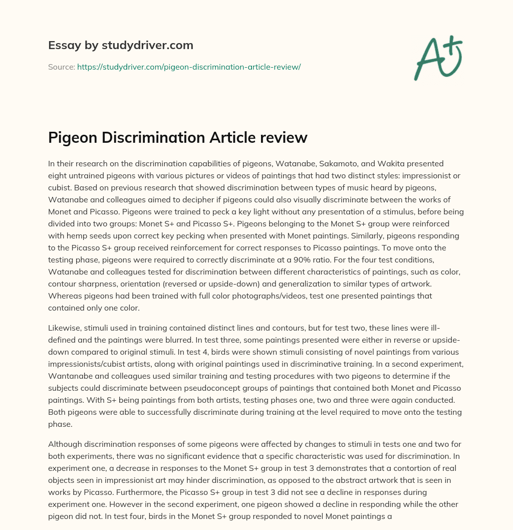 Pigeon Discrimination Article Review essay