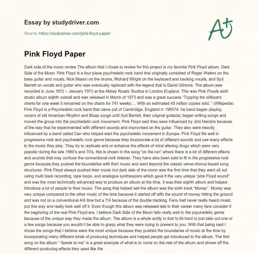 Pink Floyd Paper essay