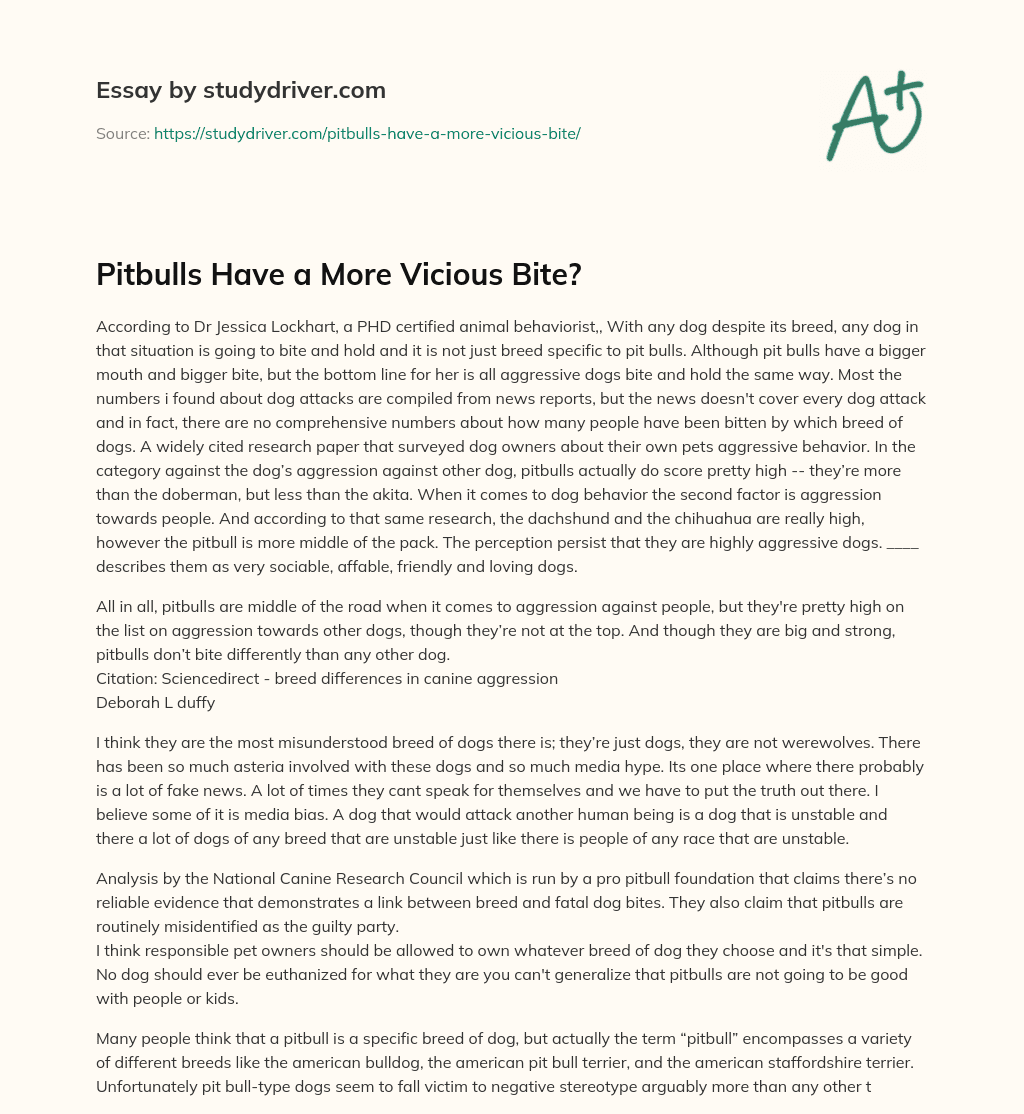 Pitbulls have a more Vicious Bite? essay