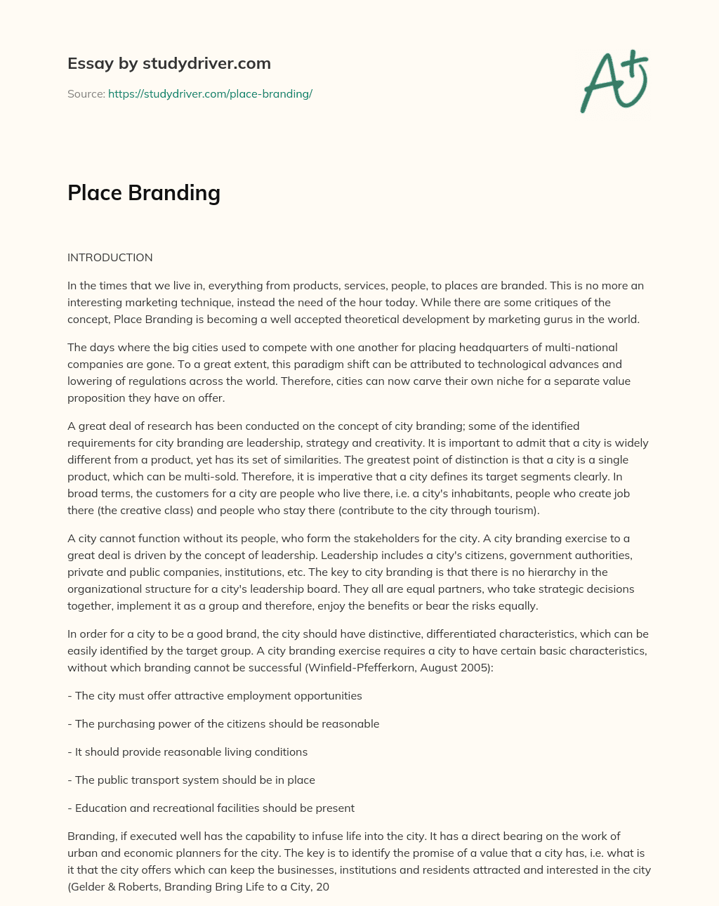 Place Branding essay