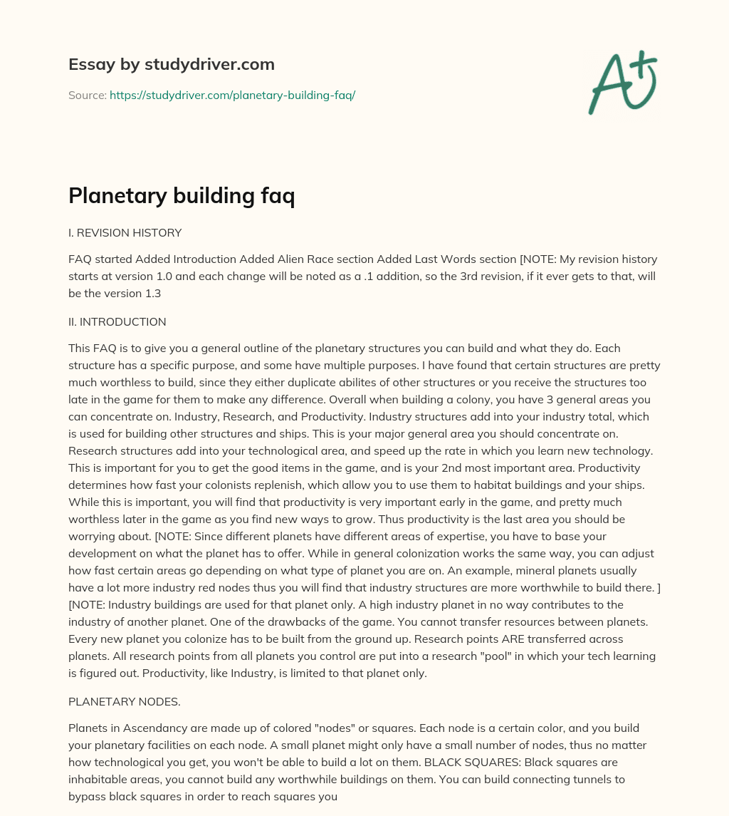 Planetary Building Faq essay