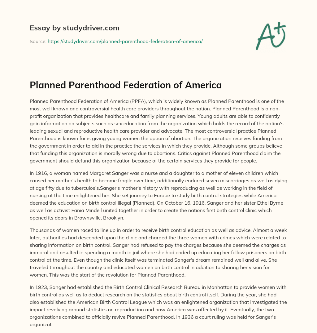 Planned Parenthood Federation of America essay