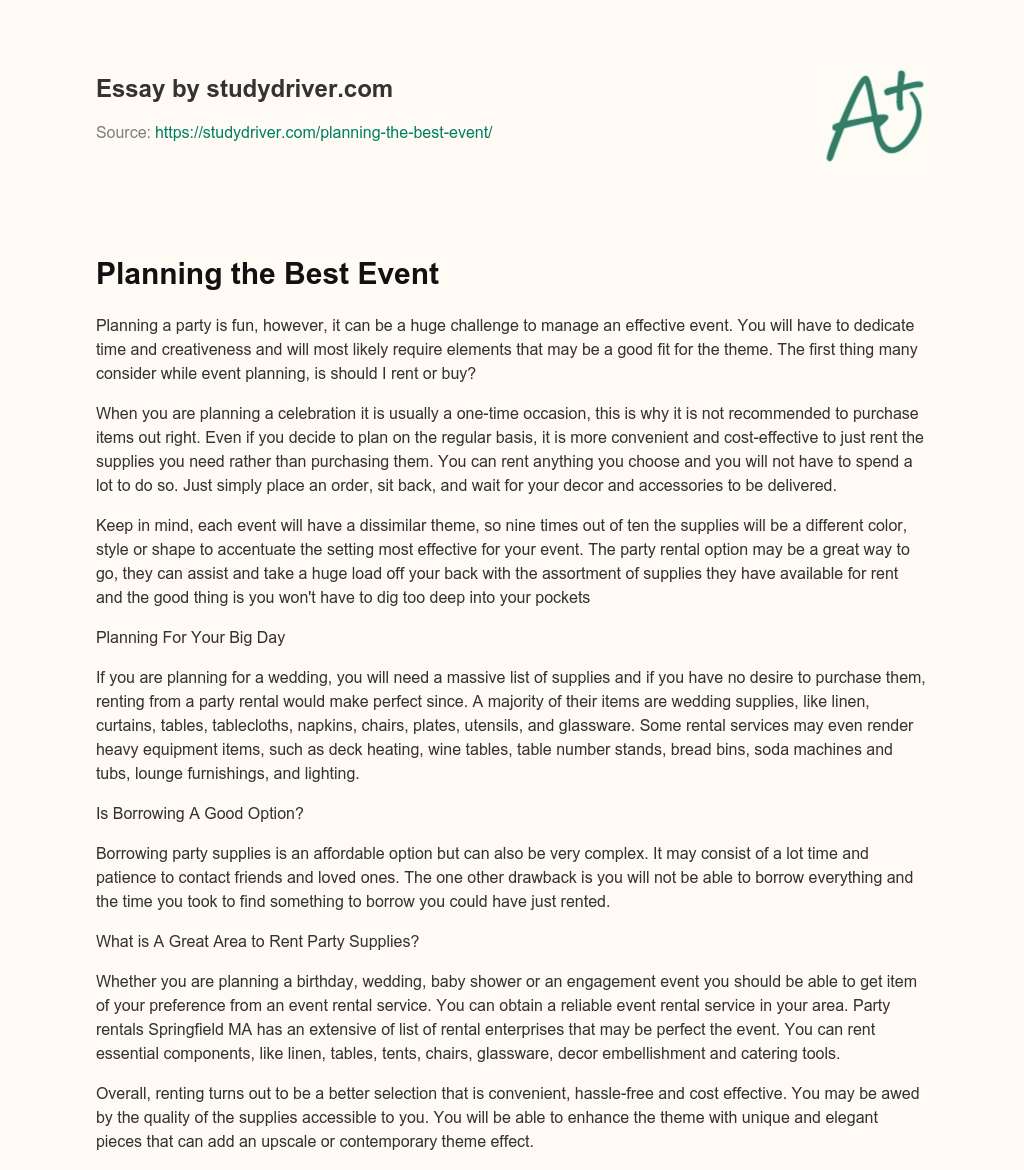 Planning the Best Event essay