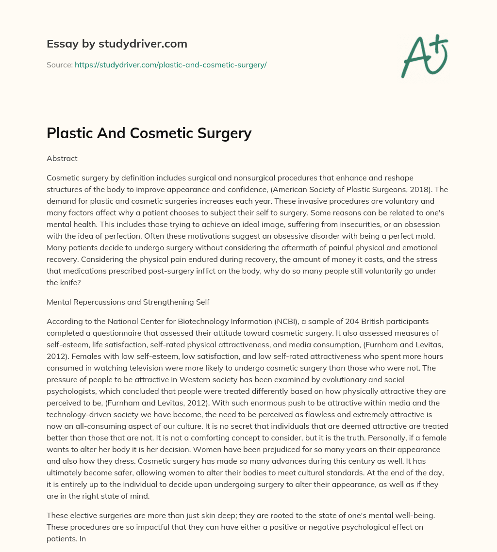 Plastic and Cosmetic Surgery essay