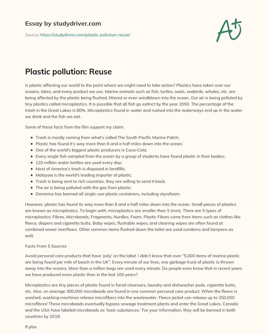 Plastic Pollution: Reuse essay