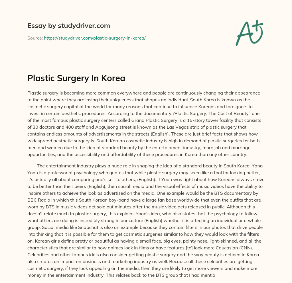 Plastic Surgery in Korea essay