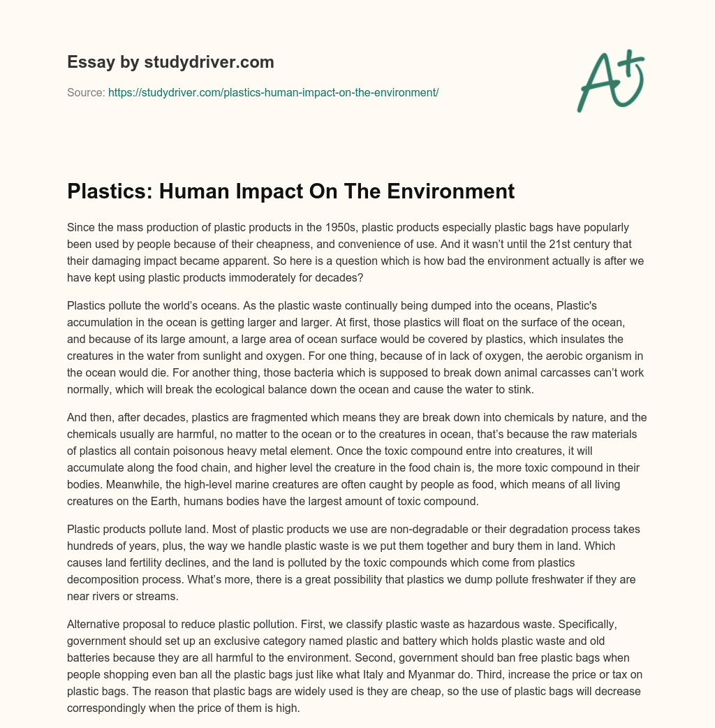 Plastics: Human Impact on the Environment essay