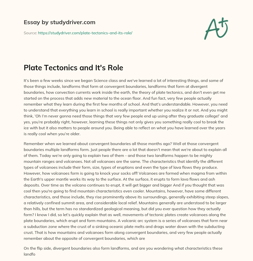Plate Tectonics and it’s Role essay