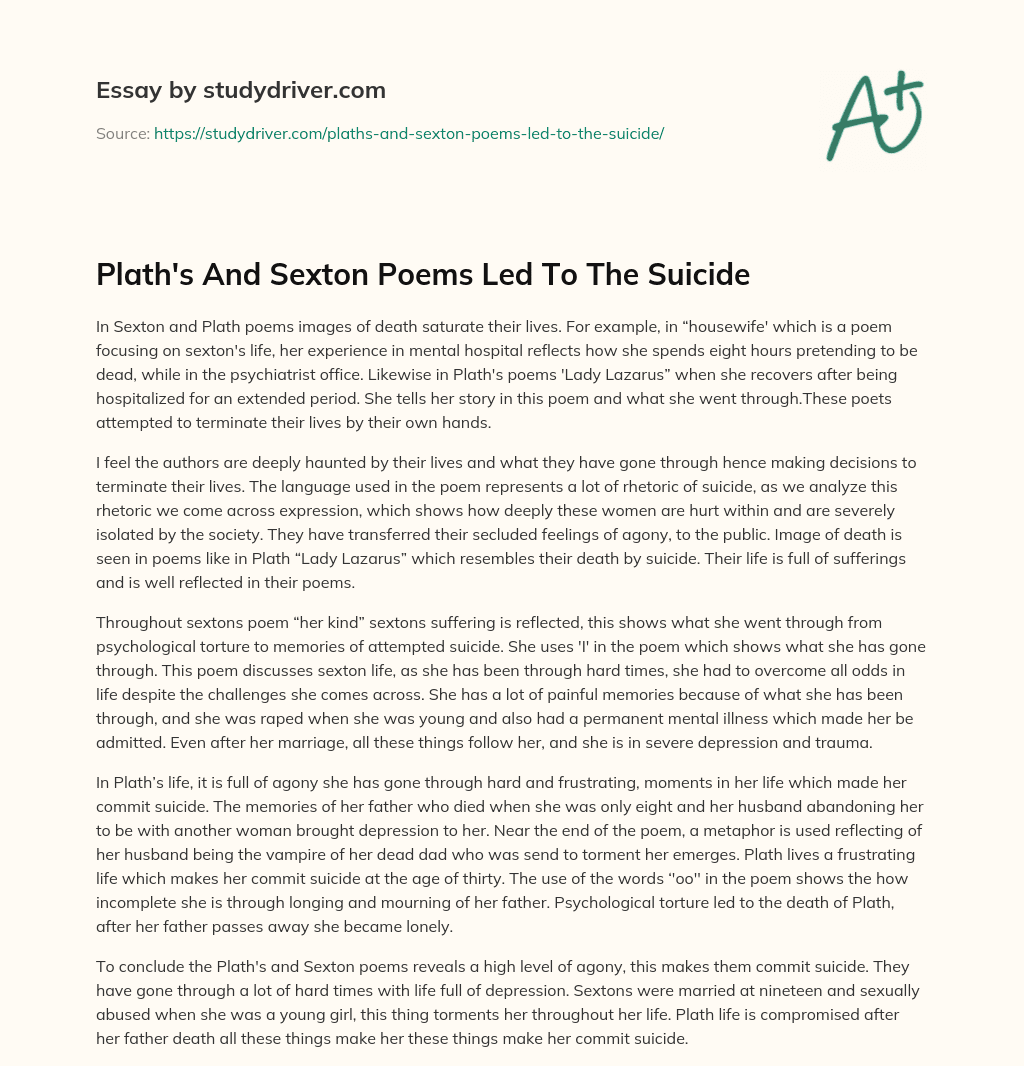 Plath’s and Sexton Poems Led to the Suicide essay