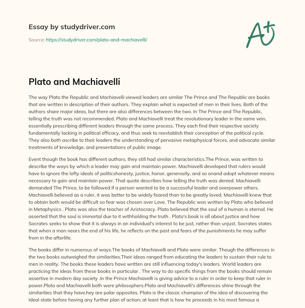 Plato and Machiavelli essay