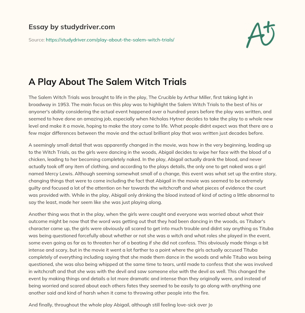 A Play about the Salem Witch Trials essay
