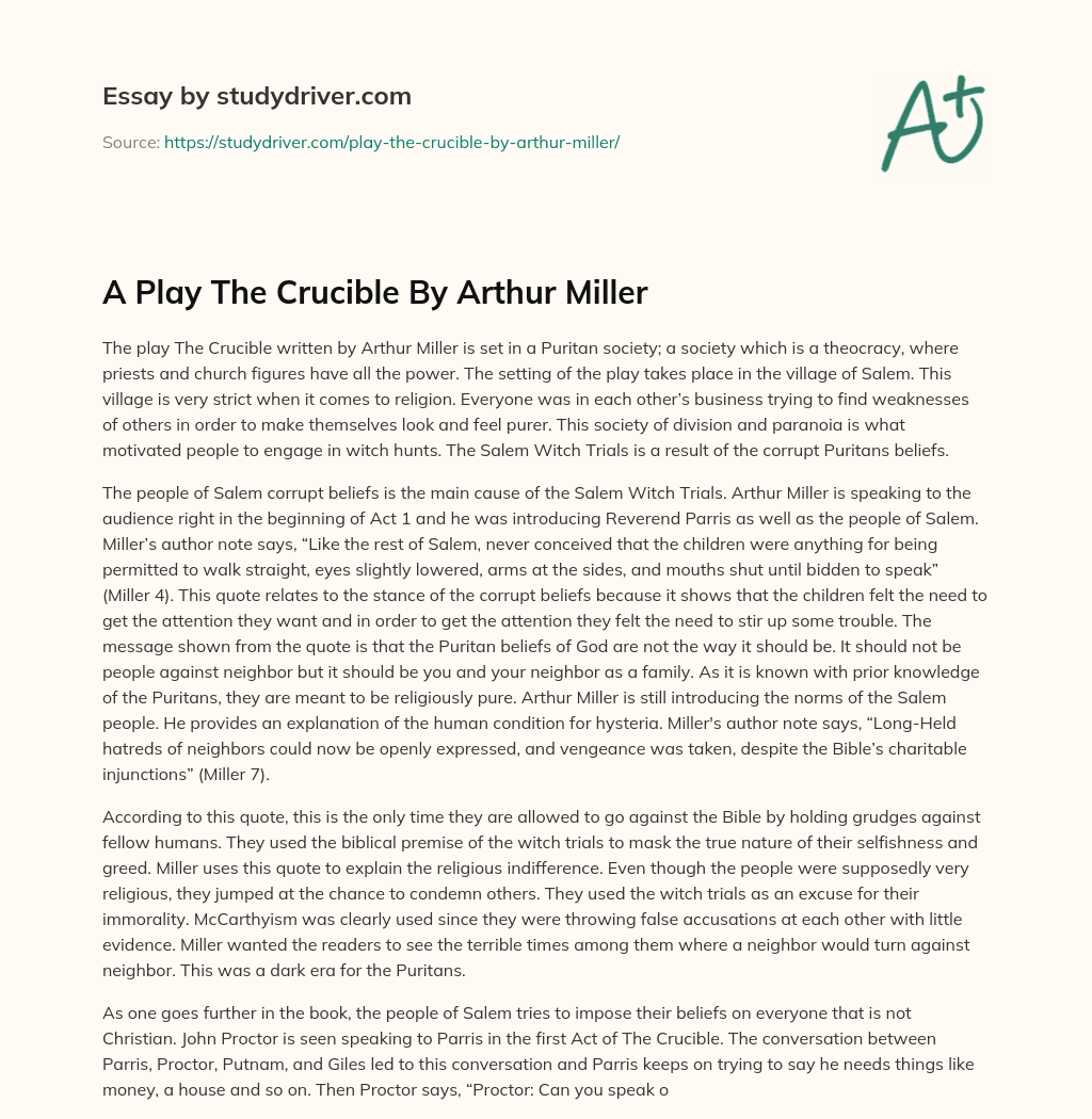 A Play the Crucible by Arthur Miller essay