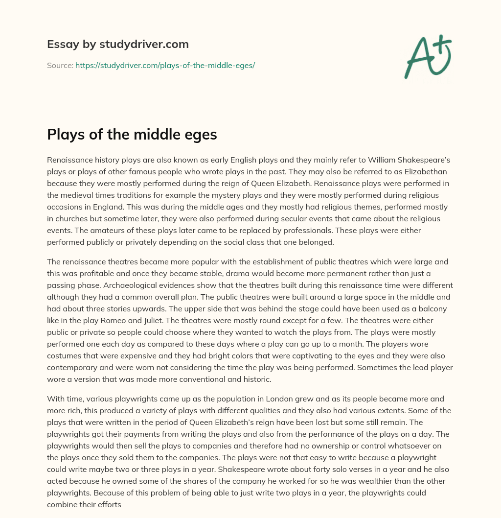 Plays of the Middle Eges essay