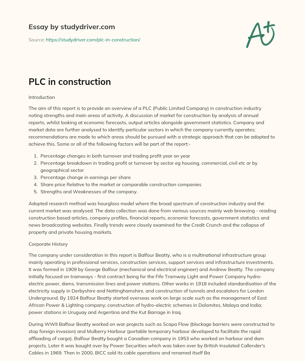 PLC in Construction essay