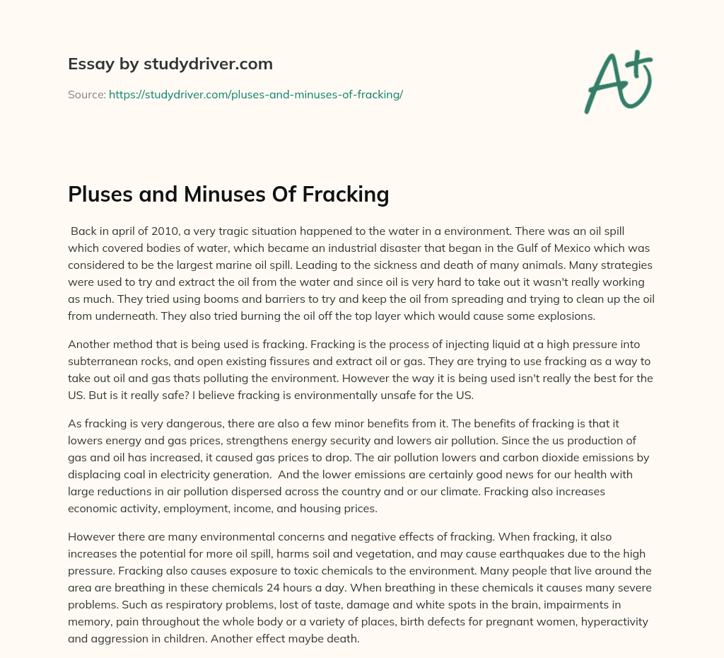 Pluses and Minuses of Fracking essay