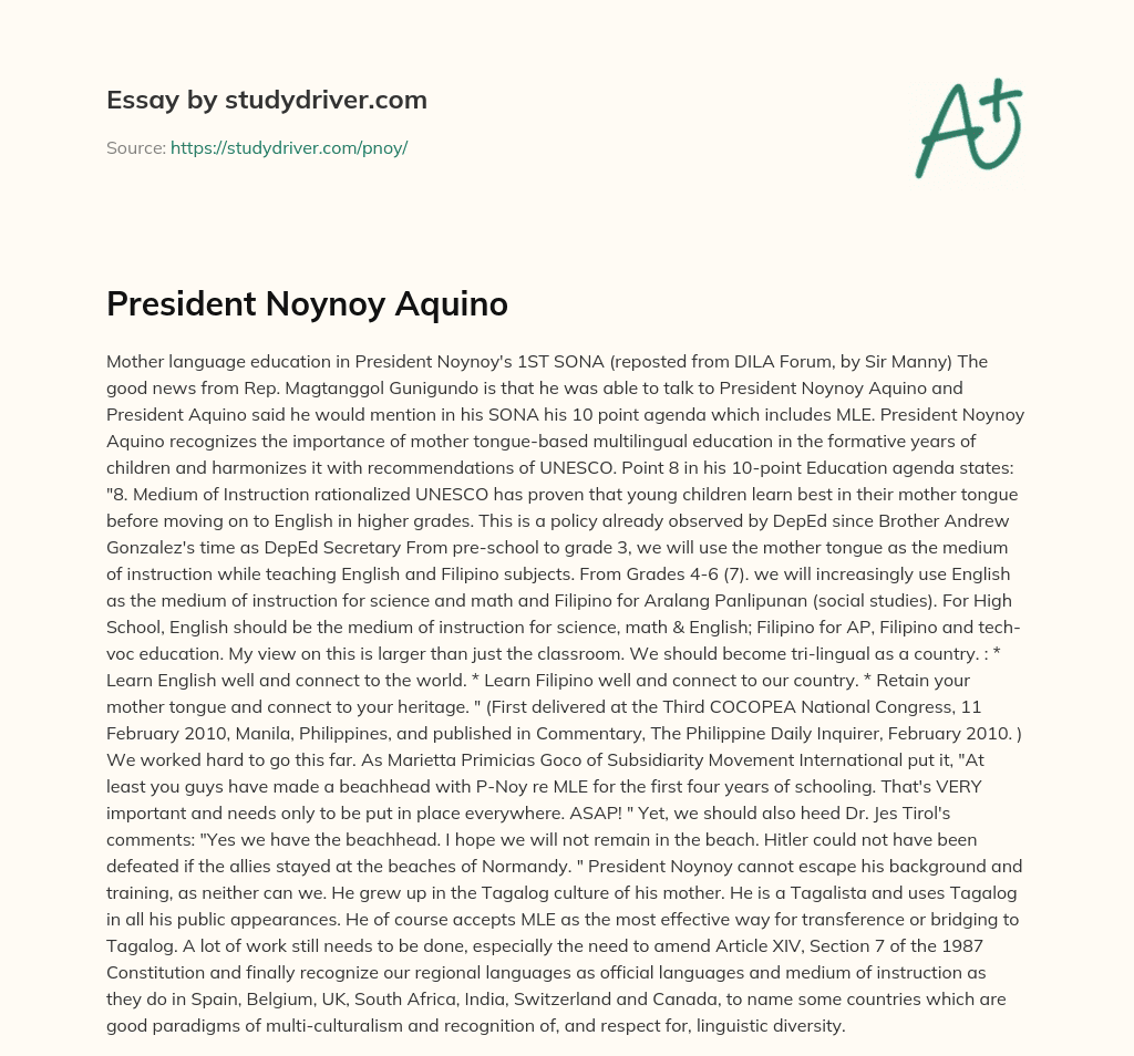 President Noynoy Aquino essay