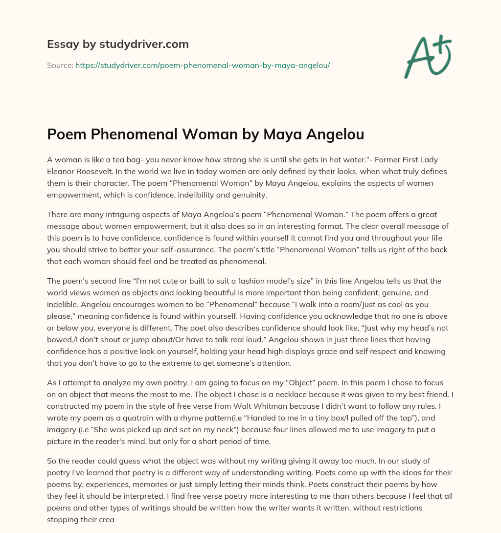 Poem Phenomenal Woman by Maya Angelou essay