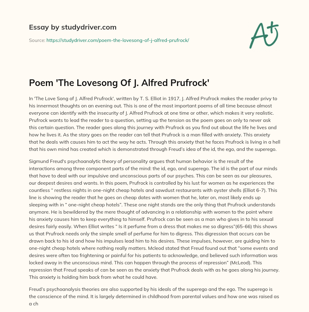 Poem ‘The Lovesong of J. Alfred Prufrock’ essay