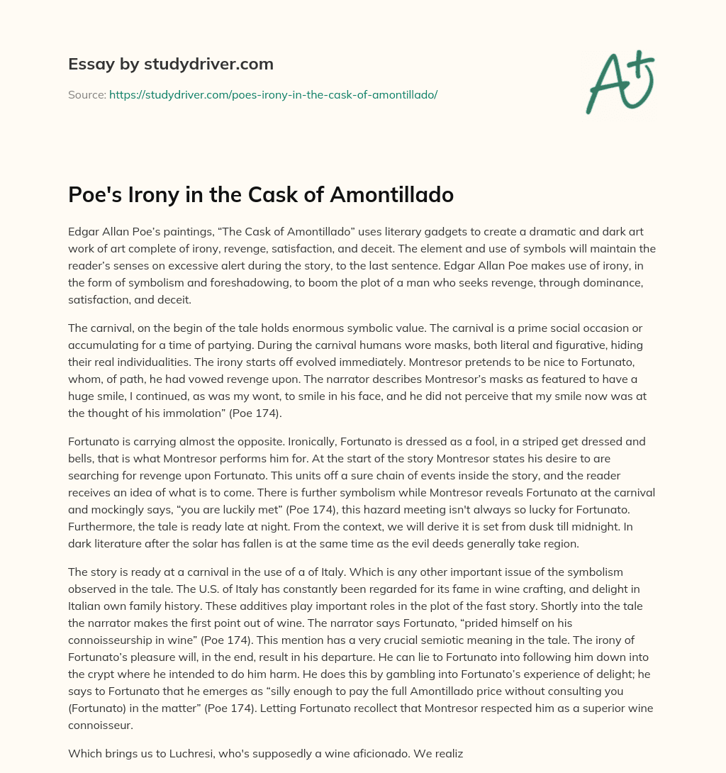 Poe’s Irony in the Cask of Amontillado essay