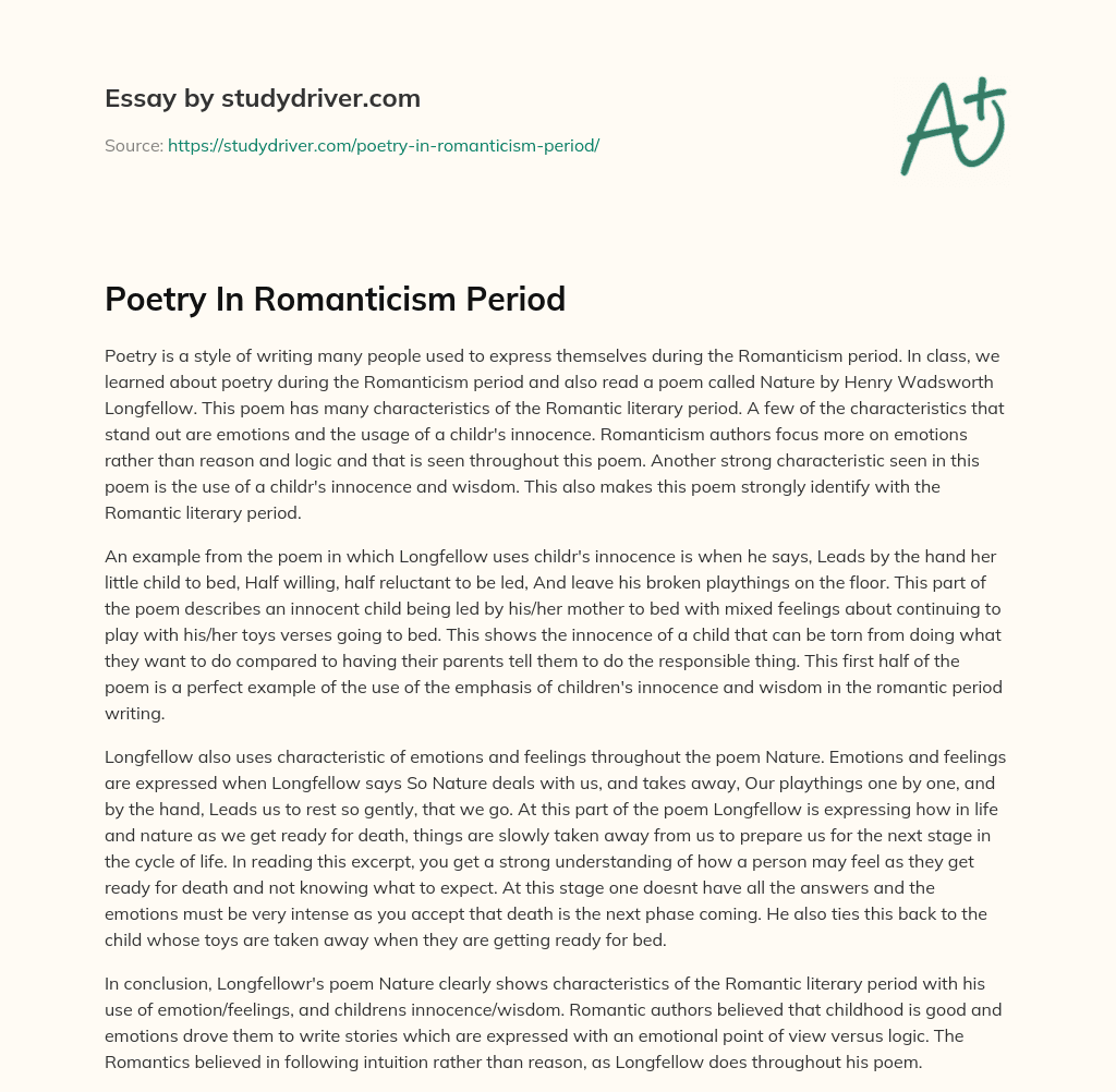 Poetry in Romanticism Period essay