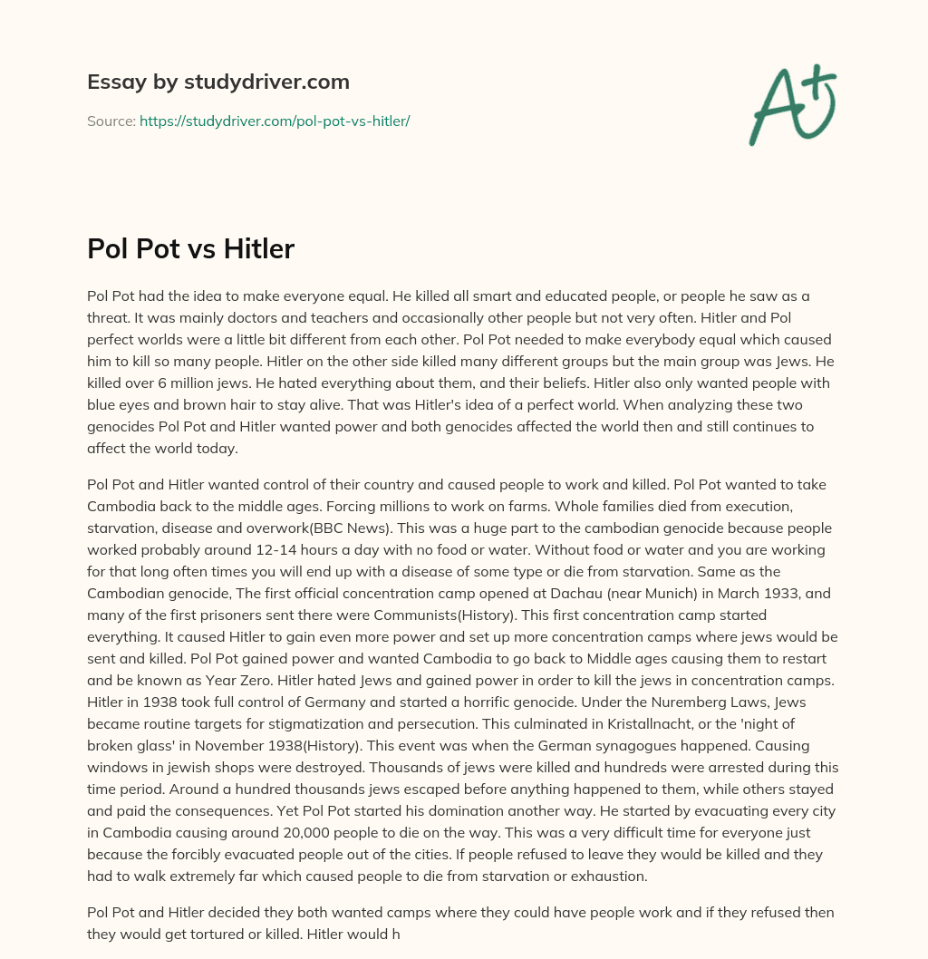 Pol Pot Vs Hitler essay
