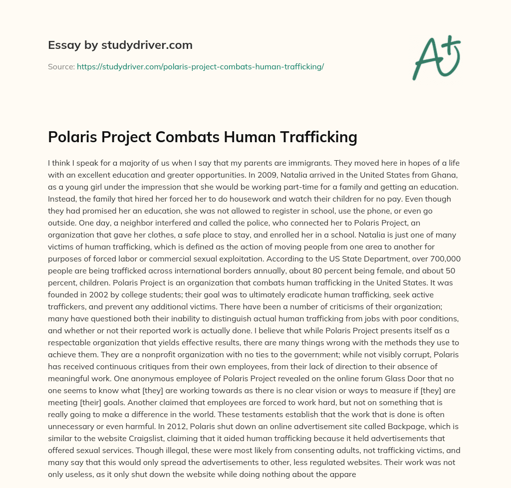 Polaris Project Combats Human Trafficking essay