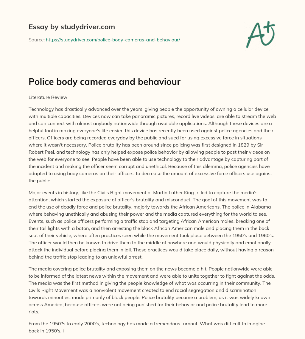 Police Body Cameras and Behaviour essay