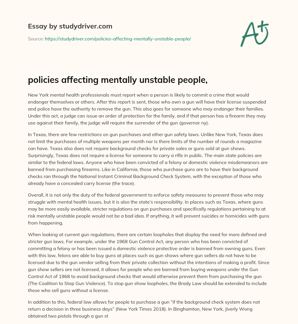 Policies Affecting Mentally Unstable People, essay
